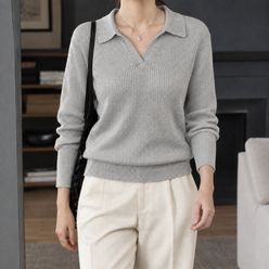 Ribbed Polo Collar Jumper