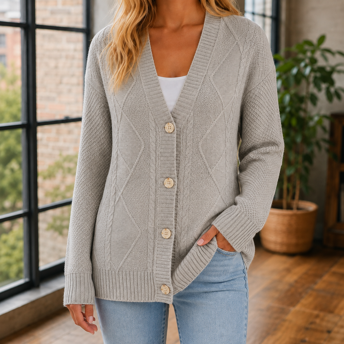 Cable Knit V-Neck Jumper