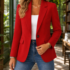Blazer Polyester Tailored Hip-Length Cut with Notched Lapels