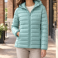 Quilted Jacket Cashmere-Feel Slim Hip-Length with Fixed Padded Hood