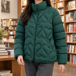 Quilted Jacket Duck Down Filled with Heart Quilting and Stand Collar