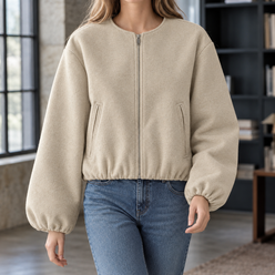 Jacket Polyester Cropped with Balloon Sleeves and Full Zip