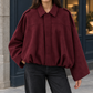 Bomber Jacket Faux Suede with Batwing Sleeves and Gathered Bubble Hem