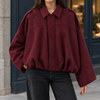 Bomber Jacket Faux Suede with Batwing Sleeves and Gathered Bubble Hem