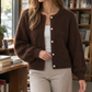 Fuzzy Knit Pearl Button Cardigan