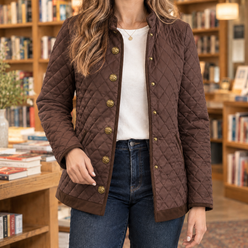 Quilted Jacket Polyester Diamond Quilting with Contrast Trim