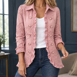 Jacket Polyester Fitted with Floral Appliqué and Ruffled Edging