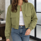 Cropped Utility Jacket Polyester with Ribbed Collar and Chest Pockets