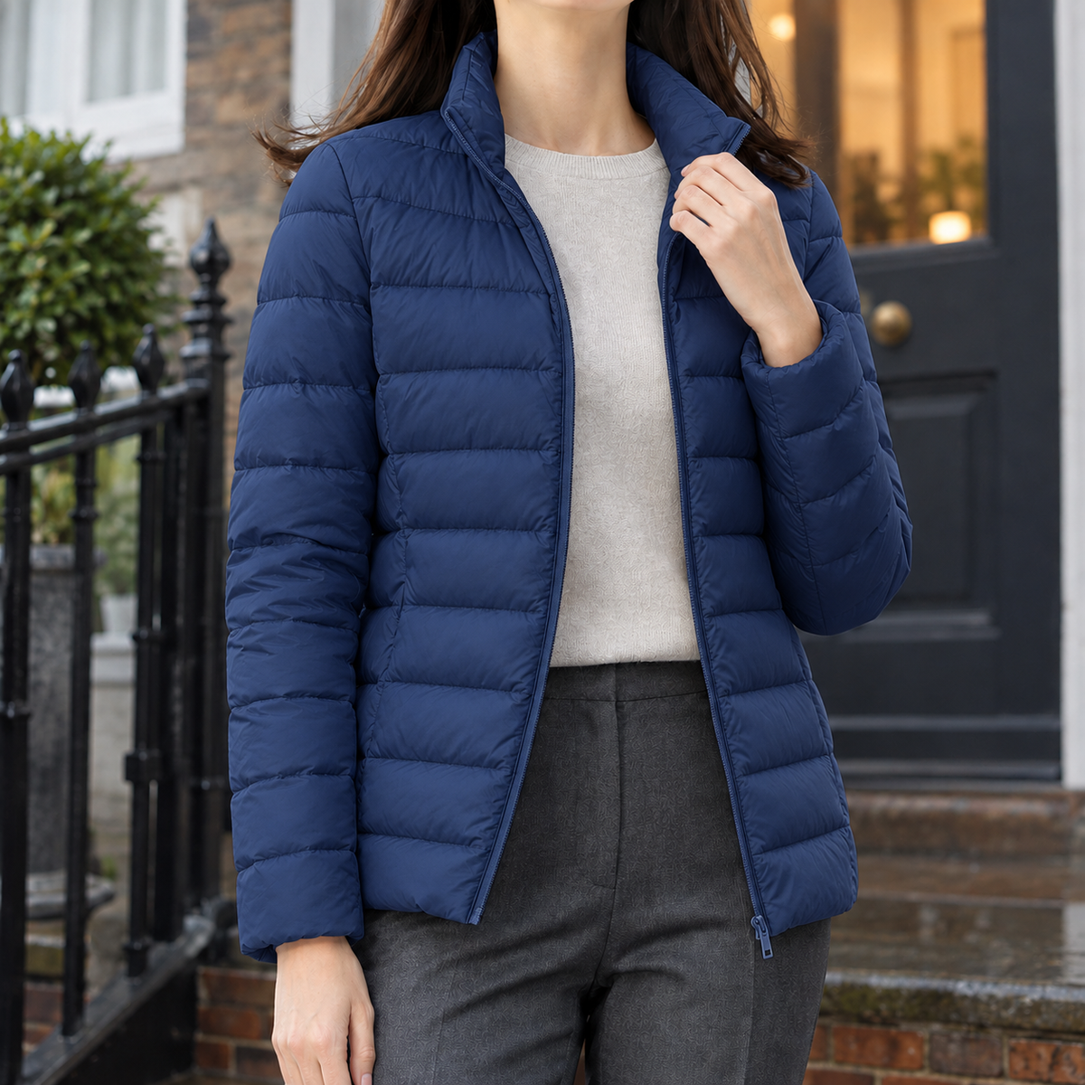 Quilted Jacket Cashmere-Feel with Padded Filling and Stand Collar