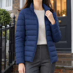 Quilted Jacket Cashmere-Feel with Padded Filling and Stand Collar