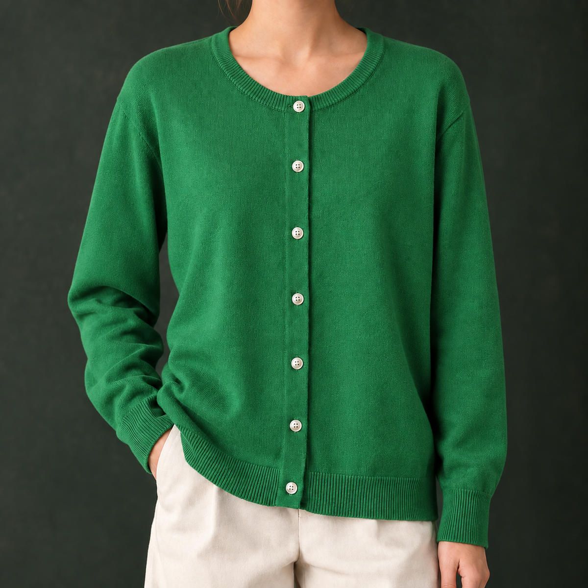 Smooth Soft Knit Round Neck Cardigan