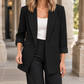 Blazer Polyester Relaxed Longline Double-Breasted with Broad Lapels