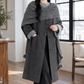 Coat Wool Blend Extra-Long with Patch Pockets and Pom-Pom Scarf