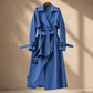 Overcoat Polyester Longline with Wide Lapels, Tie Belt and Cuff Straps