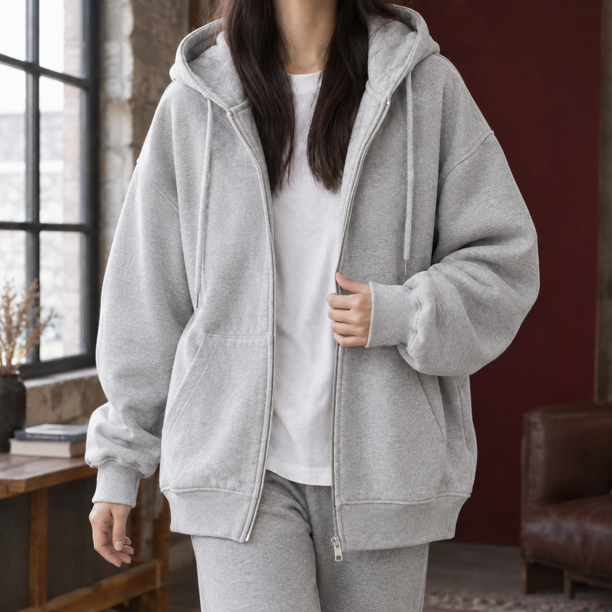 Soft Knit Finish Oversized Hoodie