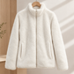 Zip Jacket Polyester Plush Textured with Stand Collar and Hand Pockets