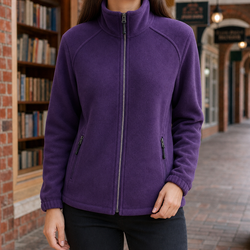 Fleece Jacket Soft Textured with High Stand Collar and Zip Pockets