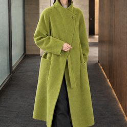 Coat Wool-Rich Blend Asymmetric Wrap Front with Stand Collar