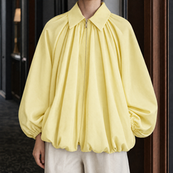 Batwing Jacket Polyester Relaxed with Point Collar and Zip Front