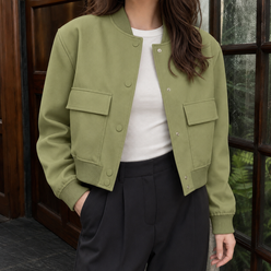 Utility Jacket Polyester Cropped with Snap Front and Flap Pockets