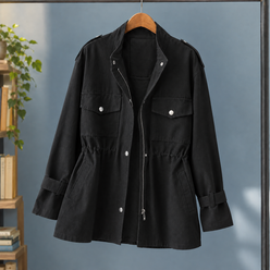 Utility Jacket Polyester with Zip and Snap Front and Four Pockets