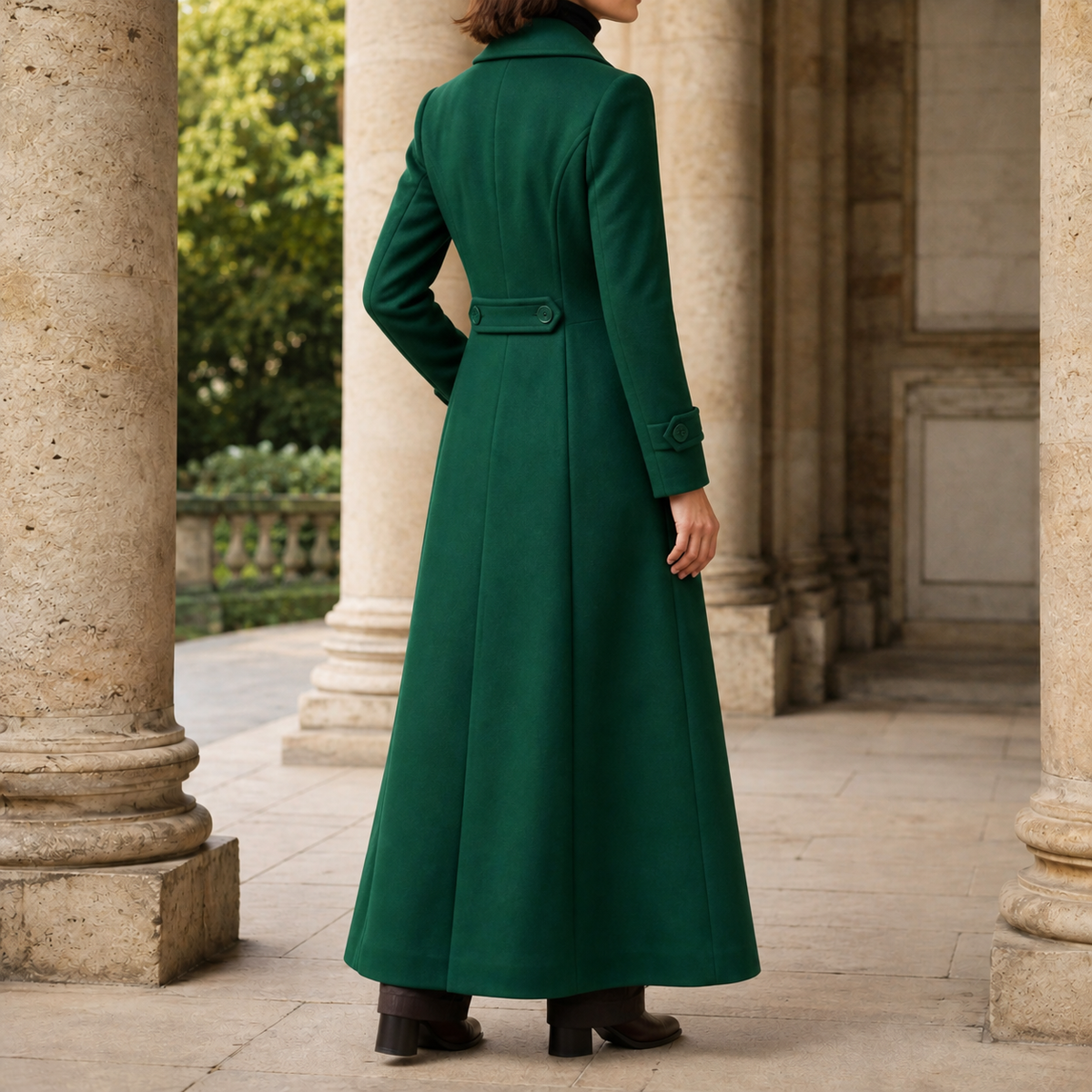 Overcoat Polyester Tailored Longline with Broad Lapels and Pockets