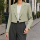 Blazer Polyester Cropped Relaxed with Broad Lapels and Single Button