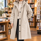 Overcoat Polyester Hooded Longline with Button Front and Side Pockets