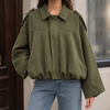 Bomber Jacket Faux Suede Relaxed with Dropped Shoulders and Bubble Hem