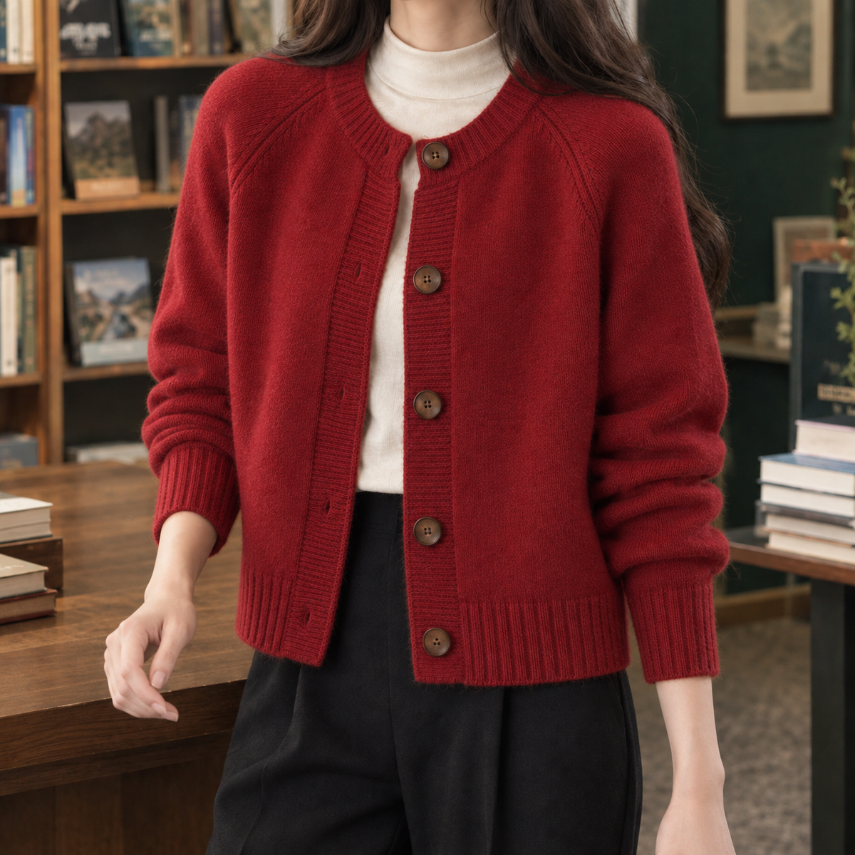 Textured Round Neck Cardigan