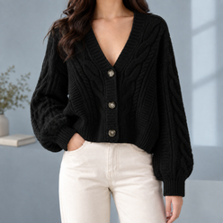 Deep V-Neck Cable Cardigan