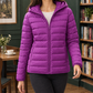 Puffer Jacket Cashmere-Feel with Hood, Down Filling and Full Zip
