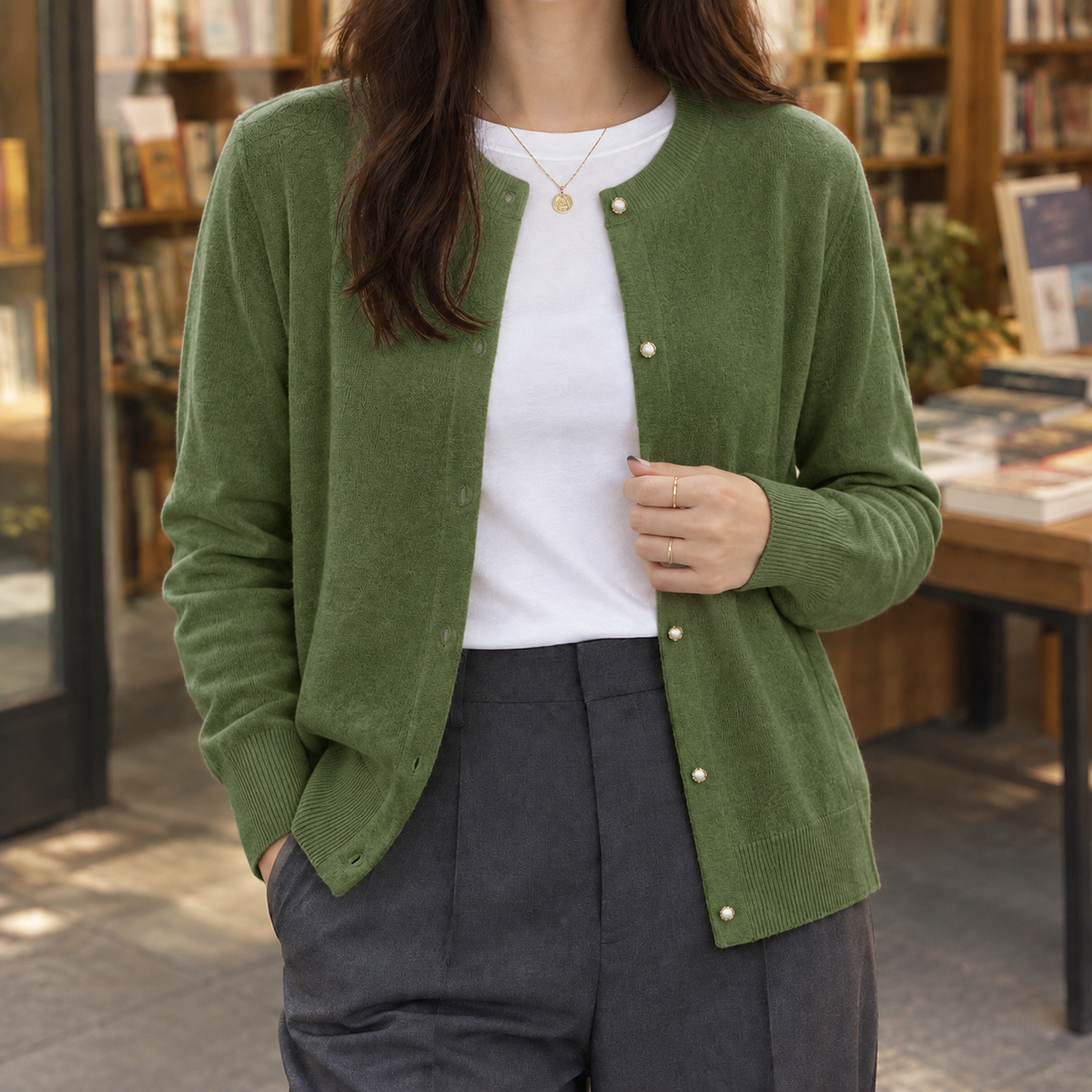 Relaxed Straight Pearl Cardigan