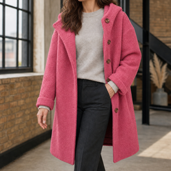 Hooded Coat Cotton Blend Loose Knee-Length with Broad Lapels