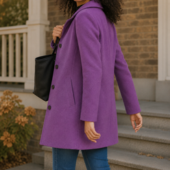 Coat Polyester Straight Cut Mid-Length with Notched Lapels