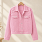 Denim Jacket Cropped with Pearl Beading and Flap Chest Pockets