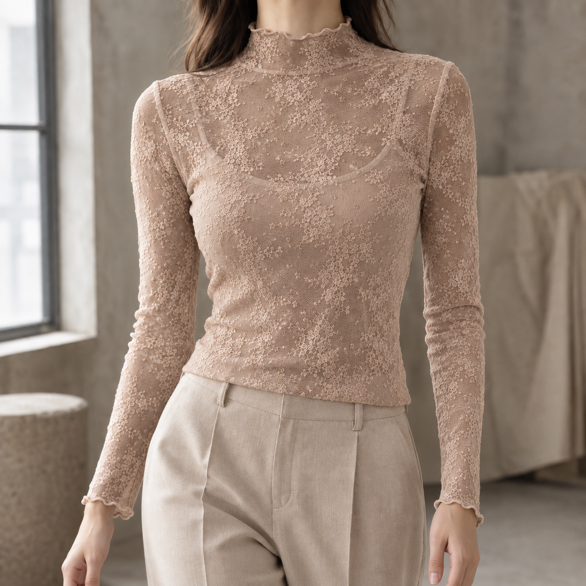 Floral Lace Mock Neck Top