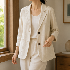 Blazer Polyester Relaxed Hip-Length with Two-Button Front