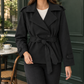 Trench Jacket Polyester Belted with Wide Lapels and Cuff Tabs