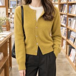 Soft Knit Round Neck Cardigan with Button Front