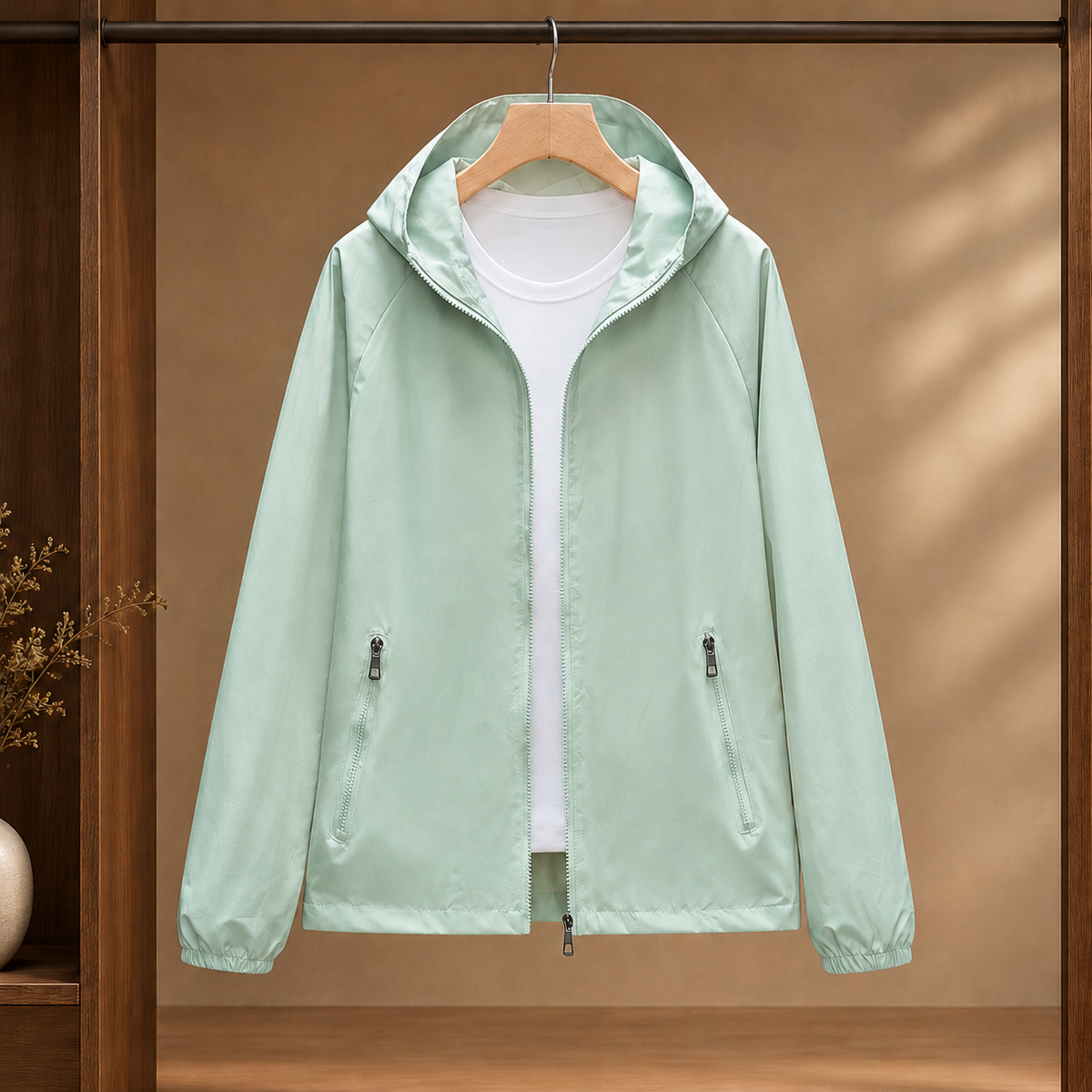 Hooded Jacket Polyester with Full Zip and Two Zipped Pockets