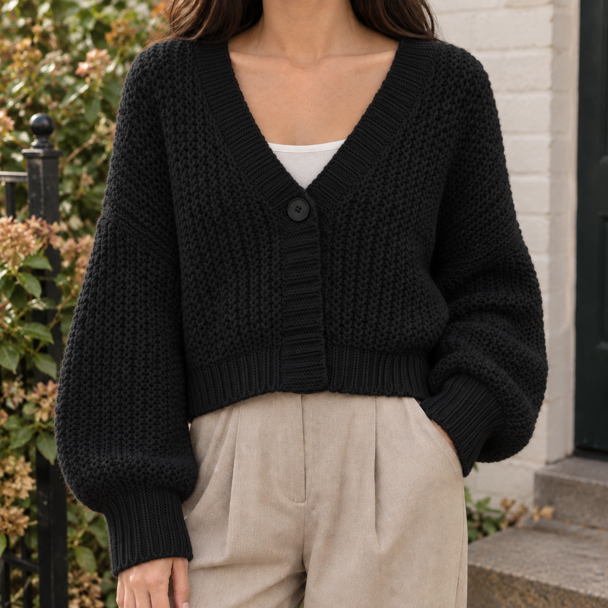Cropped Chunky Wool-Blend Cardigan