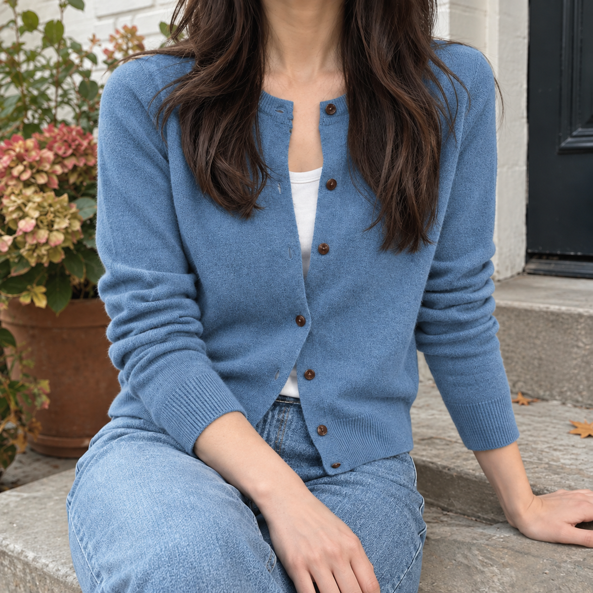 Fine Knit Round Neck Cardigan