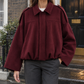 Jacket Faux Suede Relaxed Batwing with Epaulettes and Gathered Hem