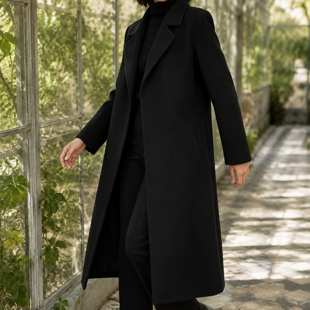 Overcoat Wool Blend Belted Longline with Classic Notched Lapels