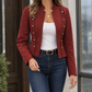 Military Jacket Polyester Cropped Fitted with Embossed Buttons