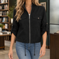 Utility Jacket Polyester Waist-Length with Zip Front and Roll Tabs