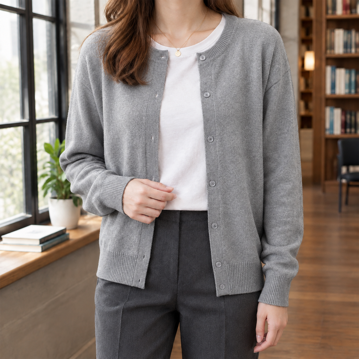 Soft Knit Button-Front Cardigan, Relaxed Fit