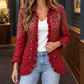 Ruffle Jacket Polyester with Pointed Collar and Double-Row Buttons
