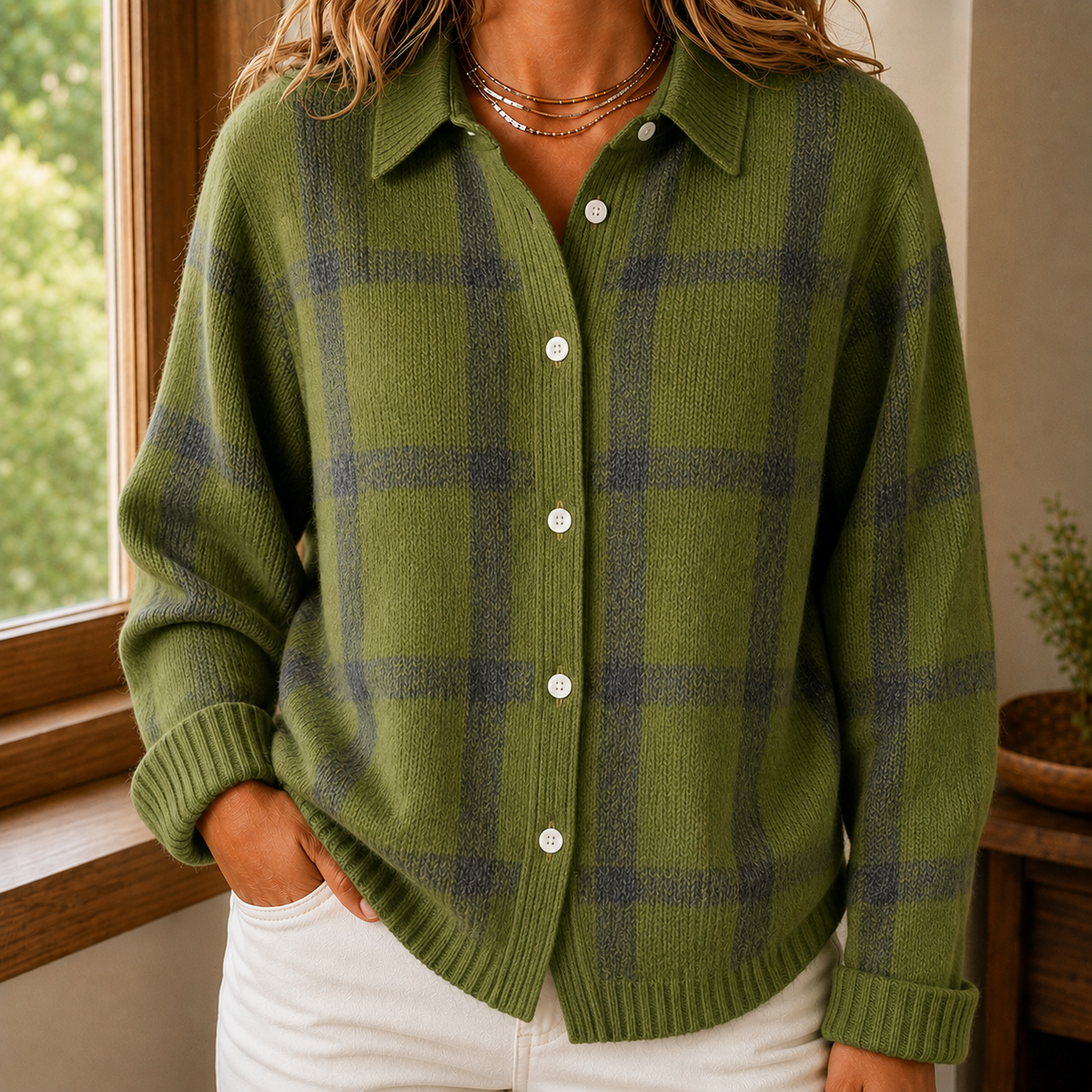Plaid Knit Cardigan